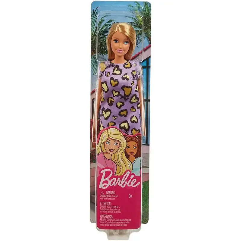 Barbie Bambola Bionda con Abito Viola e Cuoricini Gialli