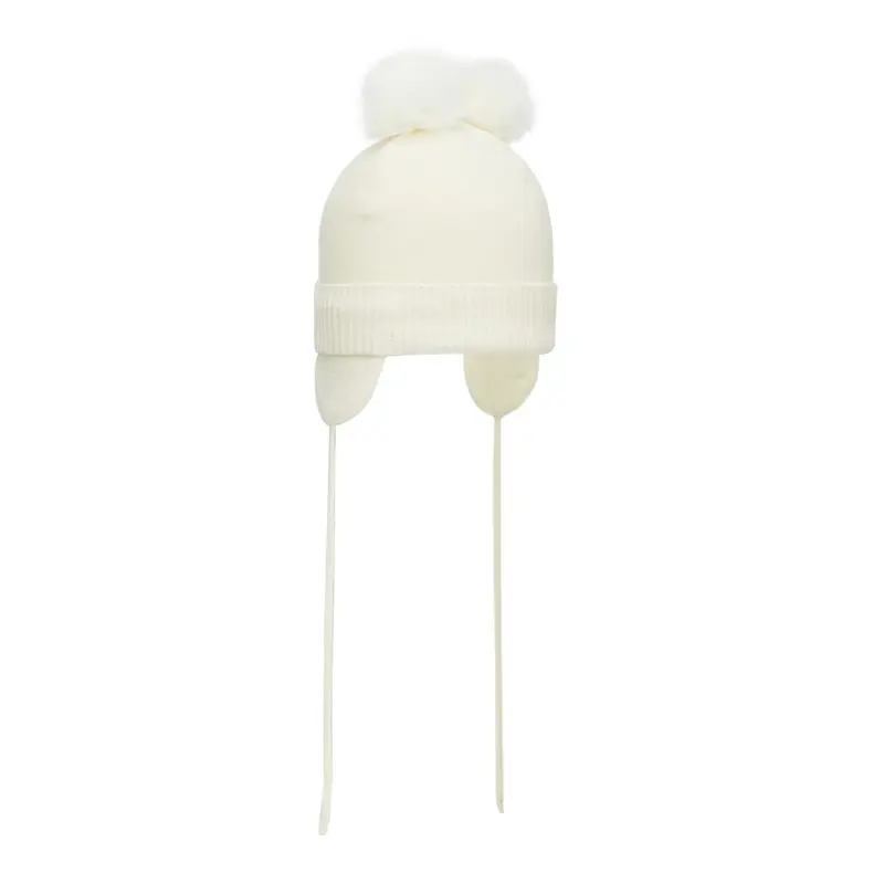 Cappello in cotone bianco con paraorecchie, 0-2 mesi