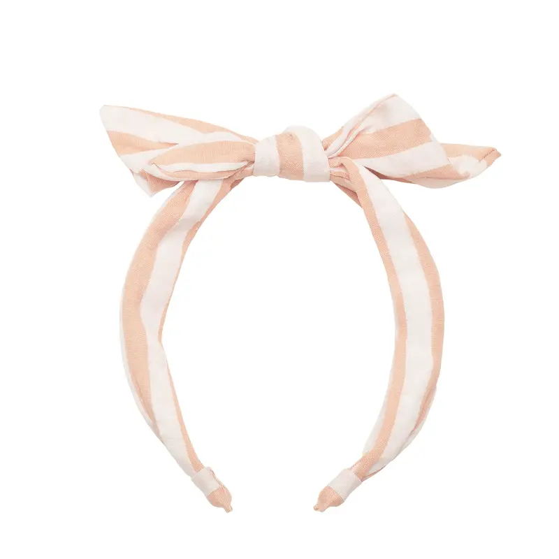 Cerchietto con fiocco a righe rosa