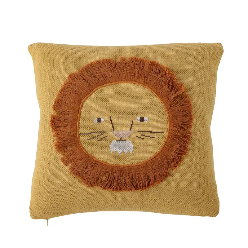 Cuscino giallo in cotone, Leone