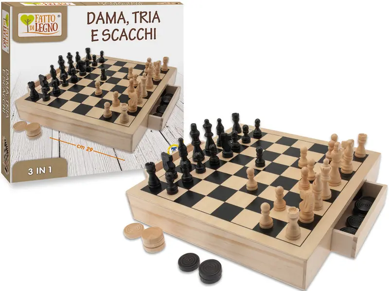 DAMA SCACCHI TRIA IN LEGNO