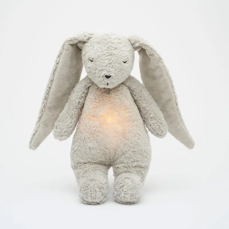Moonie Coniglio in cotone bio con suoni e luce, Grey