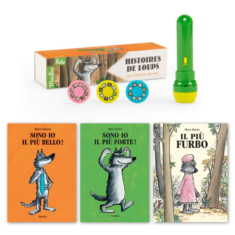 Pacchetto Lampada proietta storie e 3 Libri, Lupo