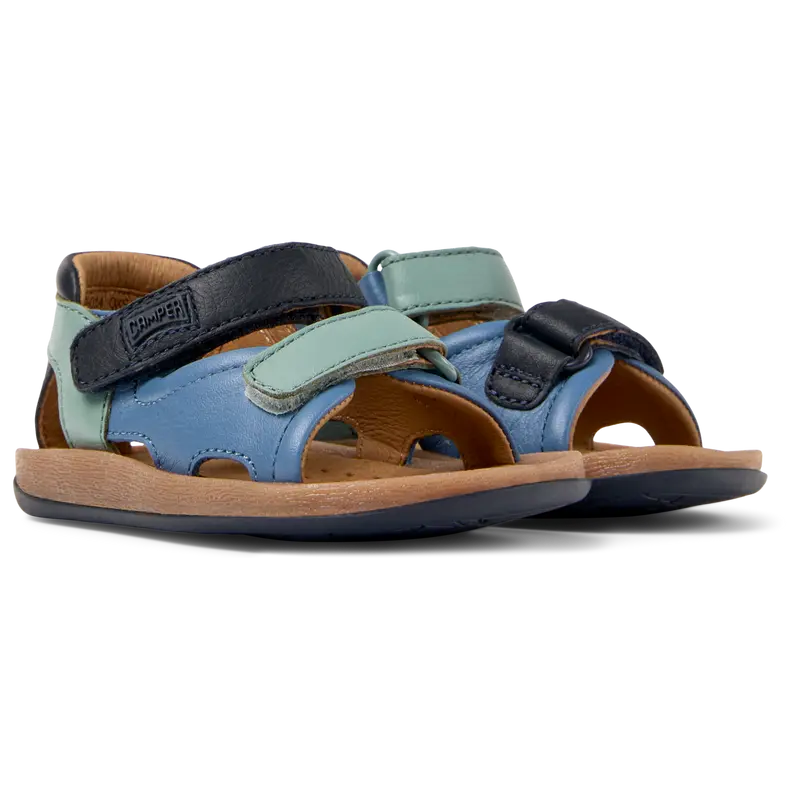 Sandali aperti in pelle blu verde