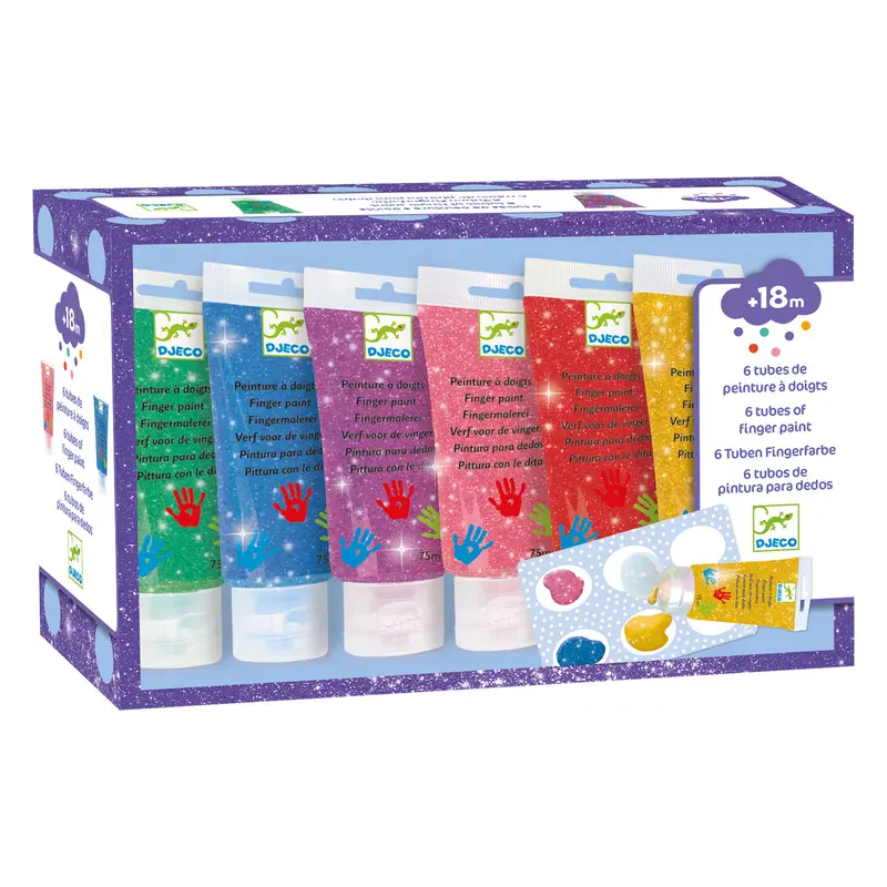 Set 6 Tubi Tempere A Dita Con Glitter