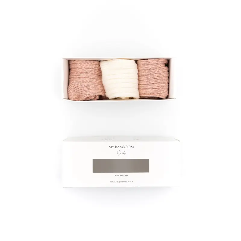 Set calzini in bambù per bebè, Panna e Rosa