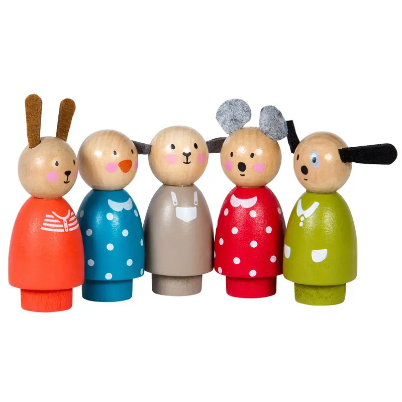 Set di 5 personaggi in legno